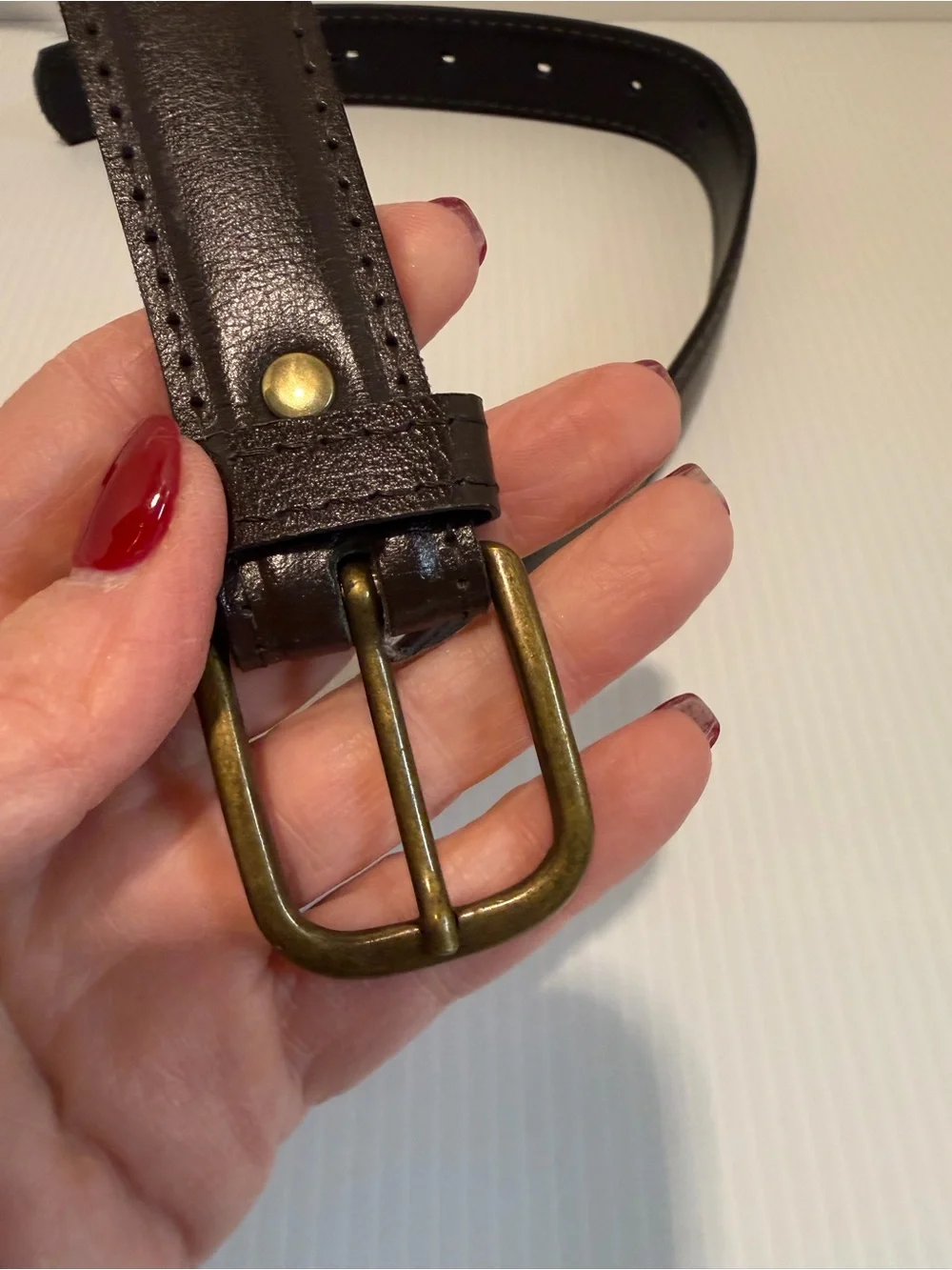 Vintage Men’s German Leather Dress Belt Brass 42